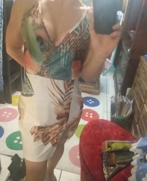 Tropical Palm Print Low Cut Wrap Dress - Picture 1 of 10